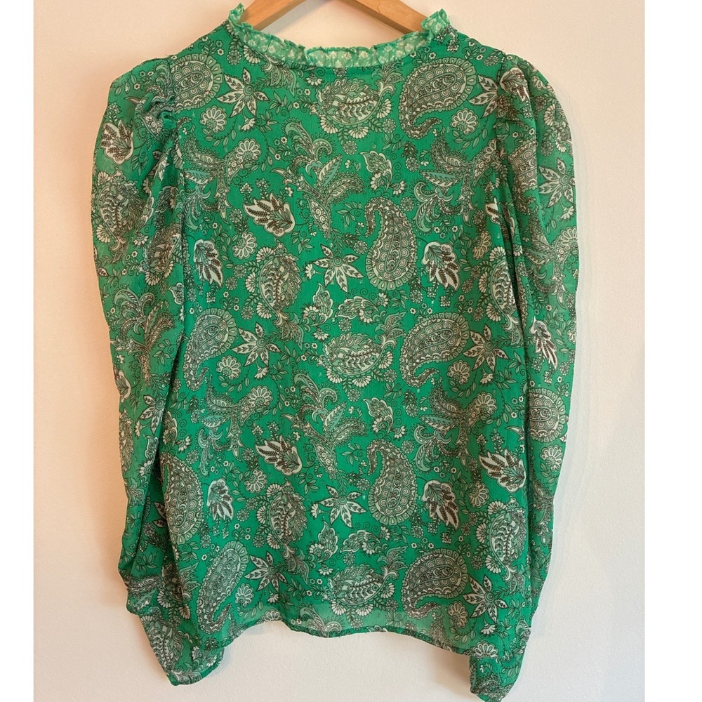 Cupcakes & Cashmere Floral Puff Sleeve Blouse Green Paisley Print Size Medium - Picture 2 of 6